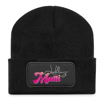 Lieblingsmutti - Muttertag - Recycelte Patch Beanie - Schwarz - Vorne