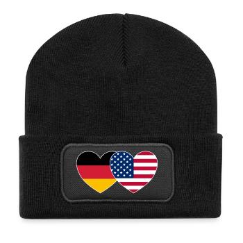 Germany USA Flag Heart - Recycled Patch Beanie - black - Front