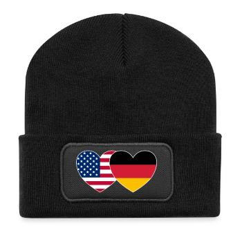 USA Deutschland Flagge Herz - Recycelte Patch Beanie - Schwarz - Vorne