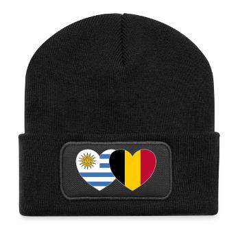 Uruguay Belgium Flag Heart - Recycled Patch Beanie - black - Front