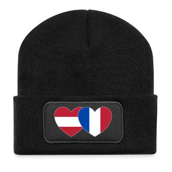 Austria France Flag Heart - Recycled Patch Beanie - black - Front