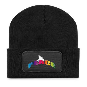 Peace mit Taube Regenbogenfarben - Recycelte Patch Beanie - Schwarz - Vorne
