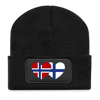 Norwegen Finnland Flagge Herz - Recycelte Patch Beanie - Schwarz - Vorne