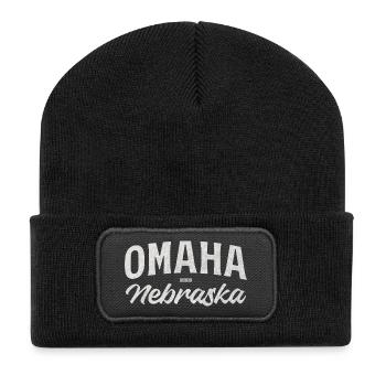 Omaha Nebraska Vintage Script Tee - Recycelte Patch Beanie - Schwarz - Vorne