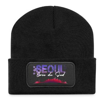 Seoul Night Skyline Floral - Recycled Patch Beanie - black - Front