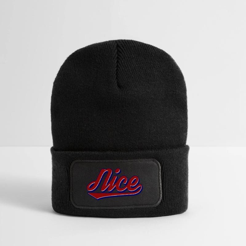 Nice Script Retro Logo Style Recycled Patch Beanie