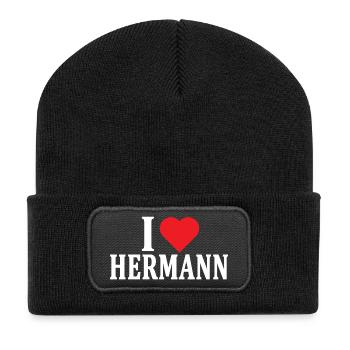 t-shirt prénom J’adore Hermann t-shirt idée cadeau - Beanie recyclé à patch - noir - Devant