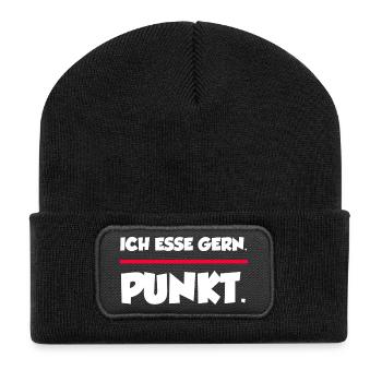 Ich esse gern. Punkt. | Lustiger Spruchshirt - Recycelte Patch Beanie - Schwarz - Vorne