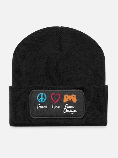 Peace Love Game Design - Beanie recyclé à patch - noir
