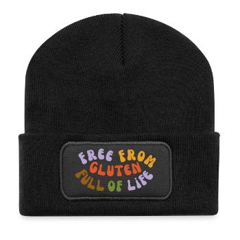 Free from gluten full of life V.2 - Recycelte Patch Beanie - Schwarz - Vorne