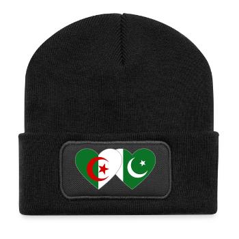 Algérie Pakistan Drapeau Coeur - Beanie recyclé à patch - noir - Devant