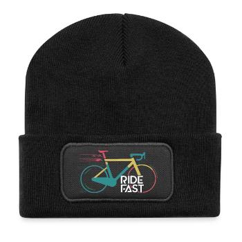 Lebendiges Speed Bike Druckdesign - Recycelte Patch Beanie - Schwarz - Vorne