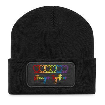 Regenbogen Herzen Stronger together Pride Month - Recycelte Patch Beanie - Schwarz - Vorne