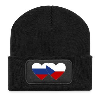 Russie République tchèque Drapeau coeur Drapeau - Beanie recyclé à patch - noir - Devant