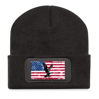 Freiheitsadler über US Flagge - Recycelte Patch Beanie - Dunkelgrau - Vorne