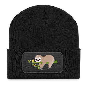 Entspanntes Faultier – Charmantes Relax-Motiv - Recycelte Patch Beanie - Schwarz - Vorne