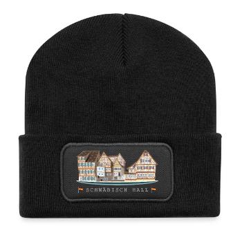 Schwäbisch Hall, Süddeutschland, Zeichnung - Recycelte Patch Beanie - Schwarz - Vorne