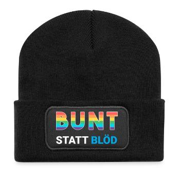 Bunt statt blöd - LGBTQ Regenbogen gegen rechts - Recycelte Patch Beanie - Schwarz - Vorne