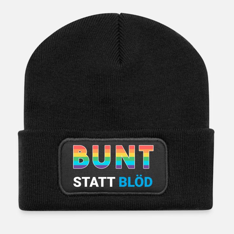 Bunt statt blöd - LGBTQ Regenbogen gegen rechts - Recycelte Patch Beanie - Schwarz