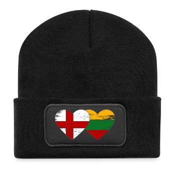 England Litauen Flagge Herzform used - Recycelte Patch Beanie - Schwarz - Vorne