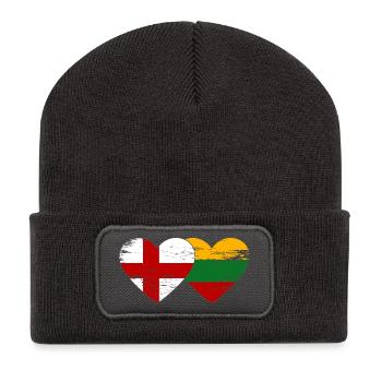 England Lithuania flag heart shape used - Recycled Patch Beanie - dark grey - Front