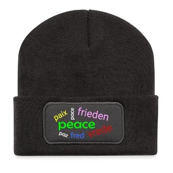 Frieden Wortwolke - Recycelte Patch Beanie - Dunkelgrau - Vorne
