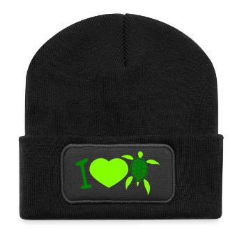 Turtle I Love Heart Symbol Love Logo Cute Cool - Recycled Patch Beanie - black - Front