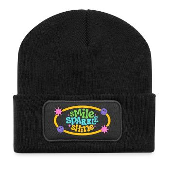 Conception de texte de sourire rétro coloré - Beanie recyclé à patch - noir - Devant