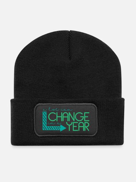 Inspirational quote annual change - Recycled Patch Beanie - black