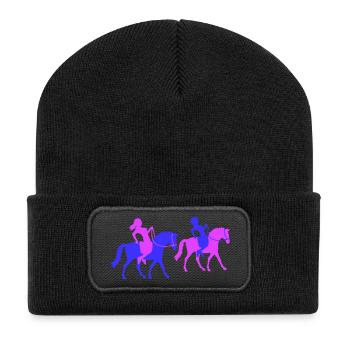 2 Cheval équipe Cavalier Fille Femme Équitation Silhouette - Beanie recyclé à patch - noir - Devant