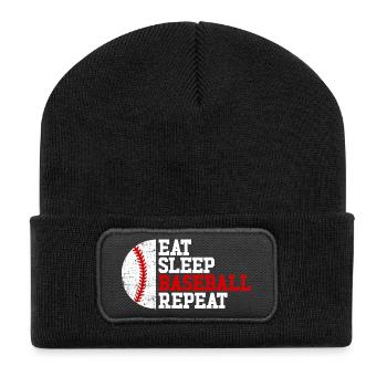 Eat Sleep Basketball Wiederholen Sie Mädchen Junge - Recycelte Patch Beanie - Schwarz - Vorne