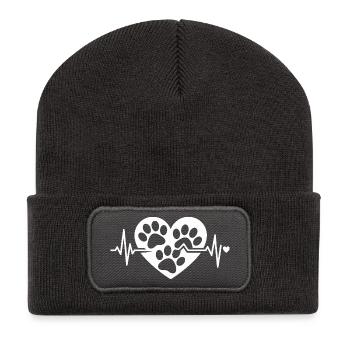 Herz aus Hundepfoten - Recycelte Patch Beanie - Dunkelgrau - Vorne