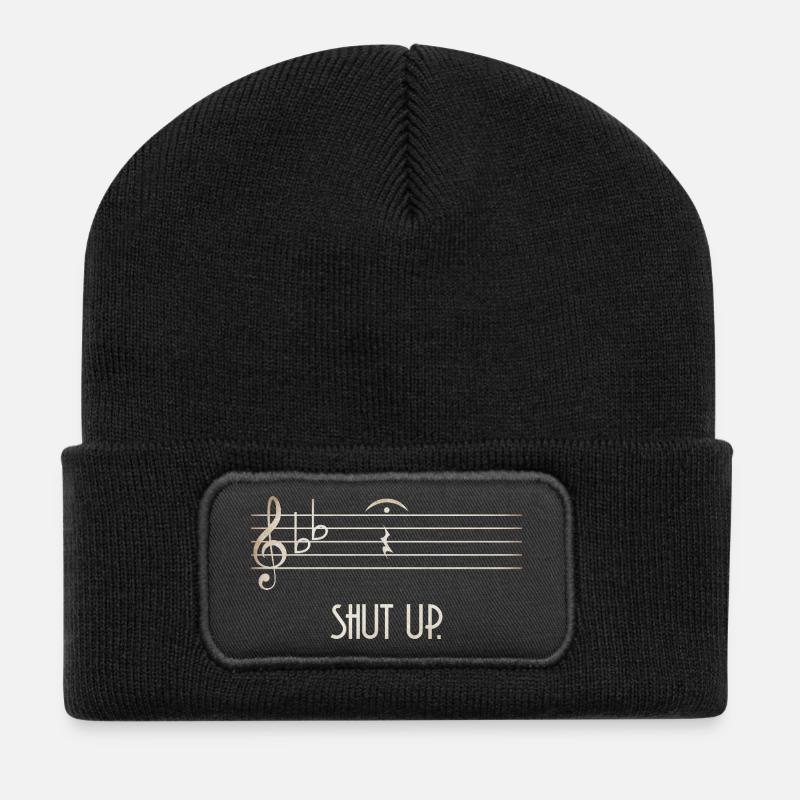 Silence à travers Notenauge tais-toi entre guillemets - Beanie recyclé à patch - noir