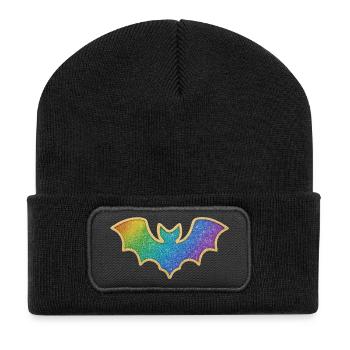 Regenbogen Fledermaus Glitter - Recycelte Patch Beanie - Schwarz - Vorne