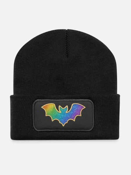 Regenbogen Fledermaus Glitter - Recycelte Patch Beanie - Schwarz