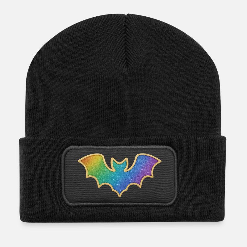 Regenbogen Fledermaus Glitter - Recycelte Patch Beanie - Schwarz