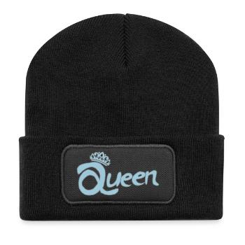 Königin in Blau mit Krone - Recycelte Patch Beanie - Schwarz - Vorne