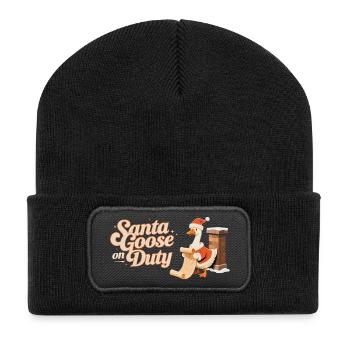 Santa Goose On Duty Weihnachten Geschenk - Recycelte Patch Beanie - Schwarz - Vorne