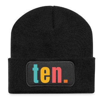 Ten Years 10th Birthday Text Font Colorful - Recycled Patch Beanie - black - Front