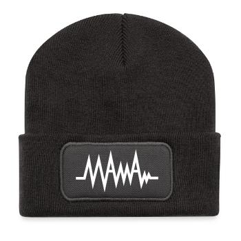 Mom ECG Gift Idea, Pregnancy Heartbeat - Recycled Patch Beanie - dark grey - Front