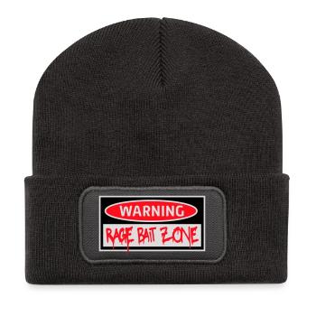 Warning Rage Bait Caution Zone Schild Spaß Warnung - Recycelte Patch Beanie - Dunkelgrau - Vorne