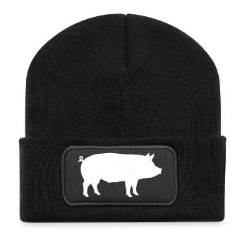 Pig Silhouette Farm Animal Vector - Recycled Patch Beanie - black - Front
