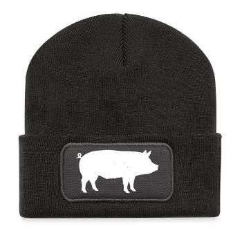 Schwein Silhouette Bauernhof Tier Vektor - Recycelte Patch Beanie - Dunkelgrau - Vorne