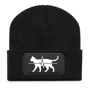 Vecteur Net de ligne ECG du battement cardiaque du chat - Beanie recyclé à patch - noir - Devant