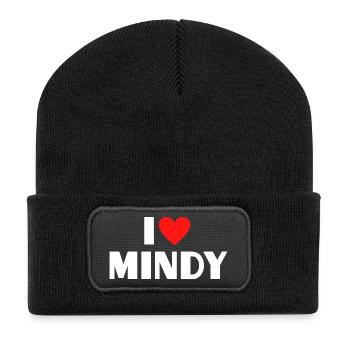 I Love Mindy Red Heart Retro Statement - Recycled Patch Beanie - black - Front