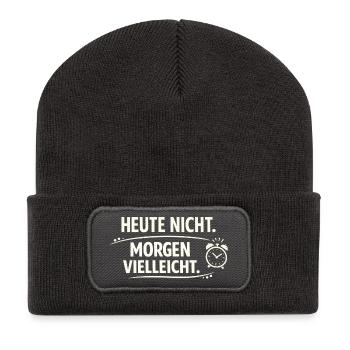 Heute nicht Morgen vielleicht  - Recycelte Patch Beanie - Dunkelgrau - Vorne