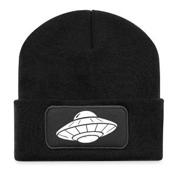 UFO Raumschiff Grunge Vintage Vektor - Recycelte Patch Beanie - Schwarz - Vorne
