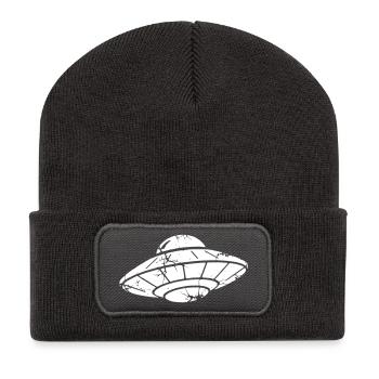 UFO Spaceship Grunge Vintage Vector - Recycled Patch Beanie - dark grey - Front