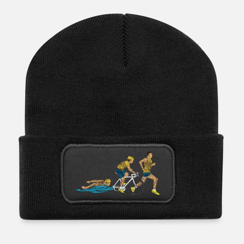 Triathlonstaffel: Schwimmen-Rad-Laufen - Recycelte Patch Beanie - Schwarz