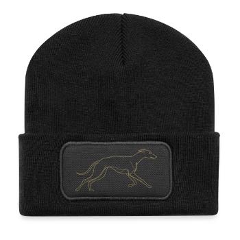 Minimalist Greyhound Silhouette Line Art - Recycled Patch Beanie - black - Front